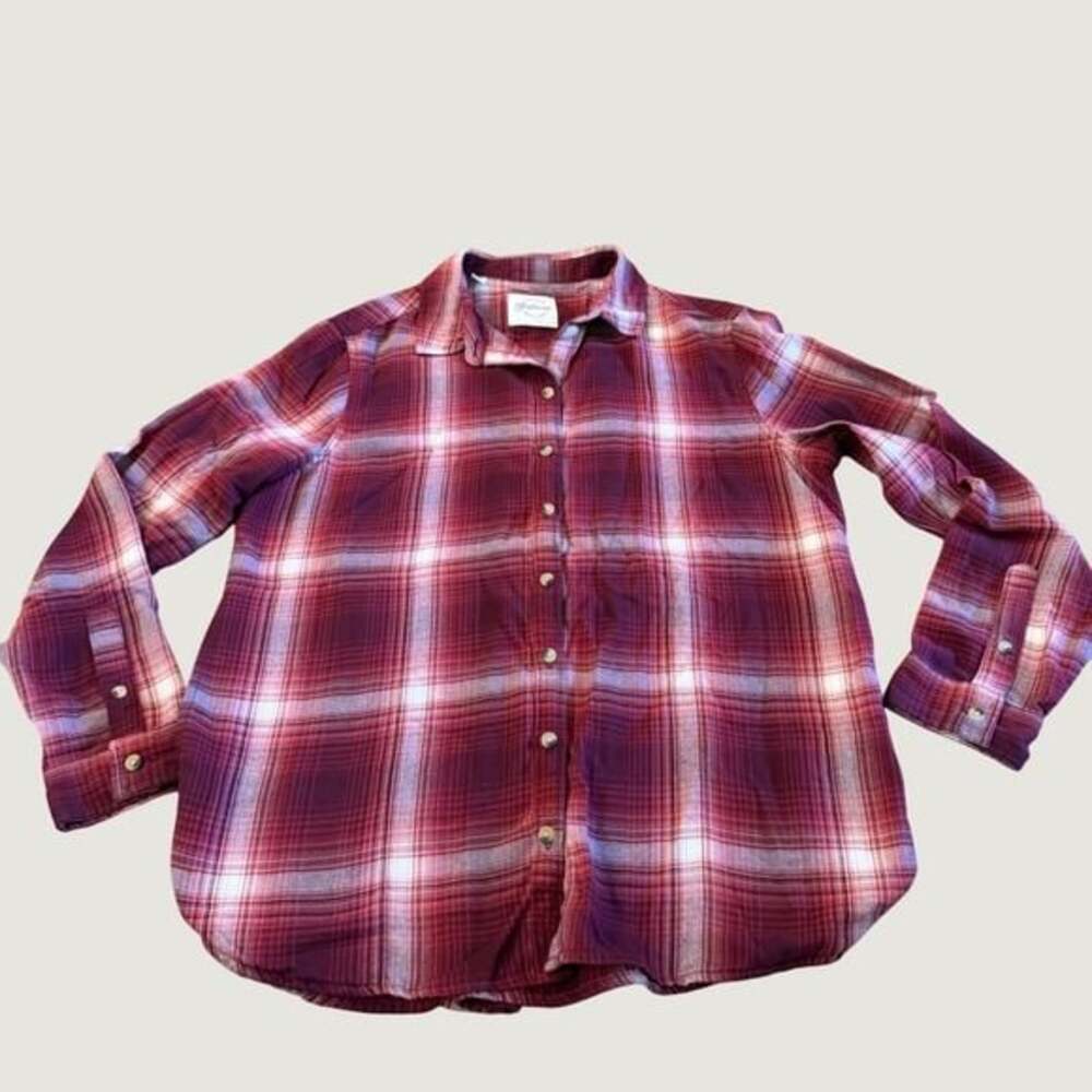 Jachs Girlfriend New York Plaid‎ Flannel Button Down Shirt Burgundy Red Womens M